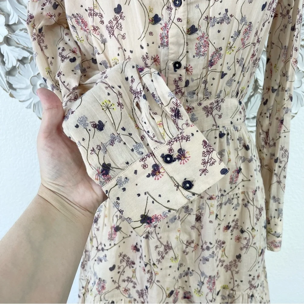 {BA&SH} Belle Pleated Ruffle Floral Cotton-Gauze Dress, Size L, NWT